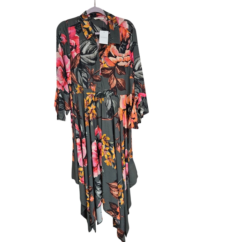 Soft Surroundings Floral Handkerchief Hem Midi Shirt Dress Large